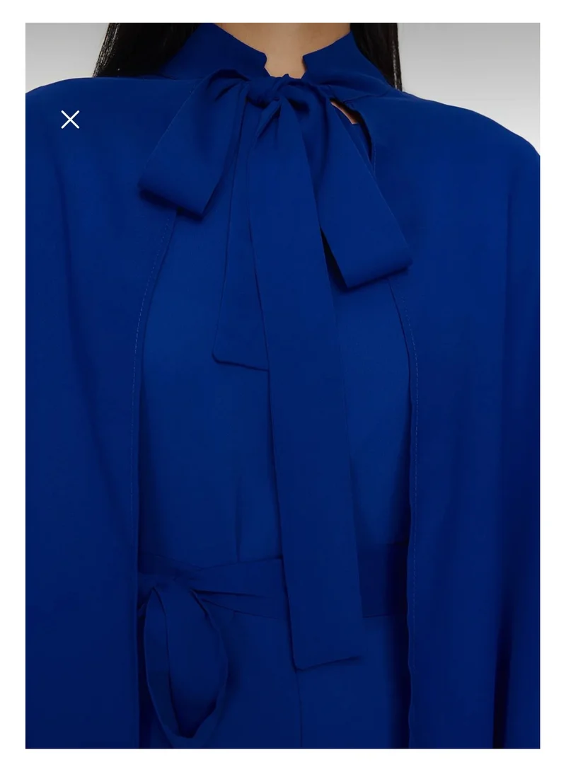 Marvella By Rasha Royal Blue Jumpsuit with Fringed Cape